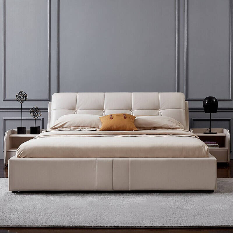 全友家居床简约真皮床皮艺大床双人床牛皮床轻奢中大户型主卧室头层