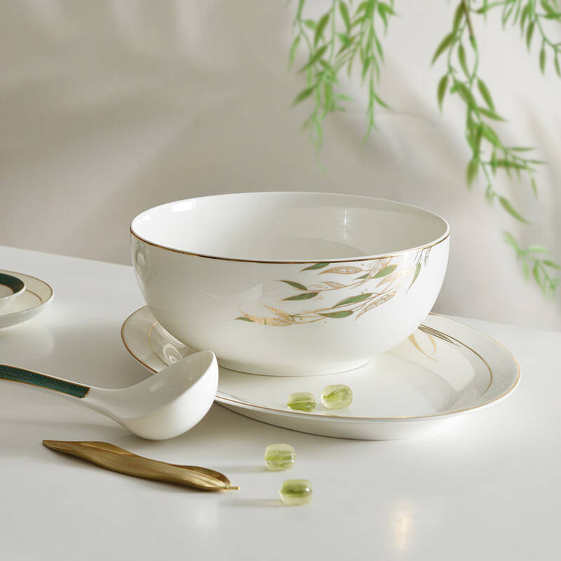 华光国瓷骨瓷餐具套装高脚防烫碗碟套装碗碟盘勺组合礼盒装前程似锦32