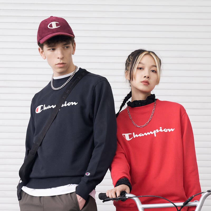 champion冠军情侣款圆领卫衣经典款草字印花春秋衫男女宝蓝皇家蓝s