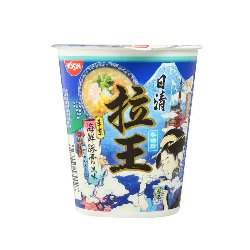 日清方便面拉王东京海鲜豚骨风味76g12杯整箱装2件
