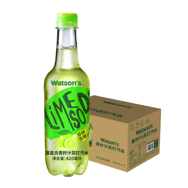 屈臣氏watsons苏打水低糖低卡青柠汁果味气泡水饮料420ml15瓶整箱装3