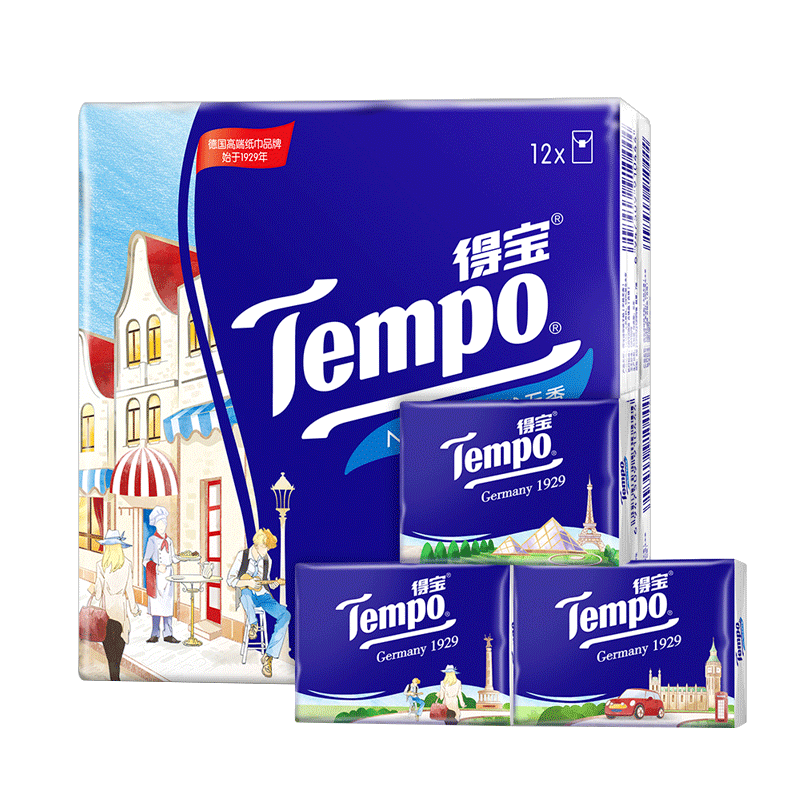 tempo得宝樱花味印花手帕纸小包纸巾德宝餐巾纸4层12包樱花季定制装2